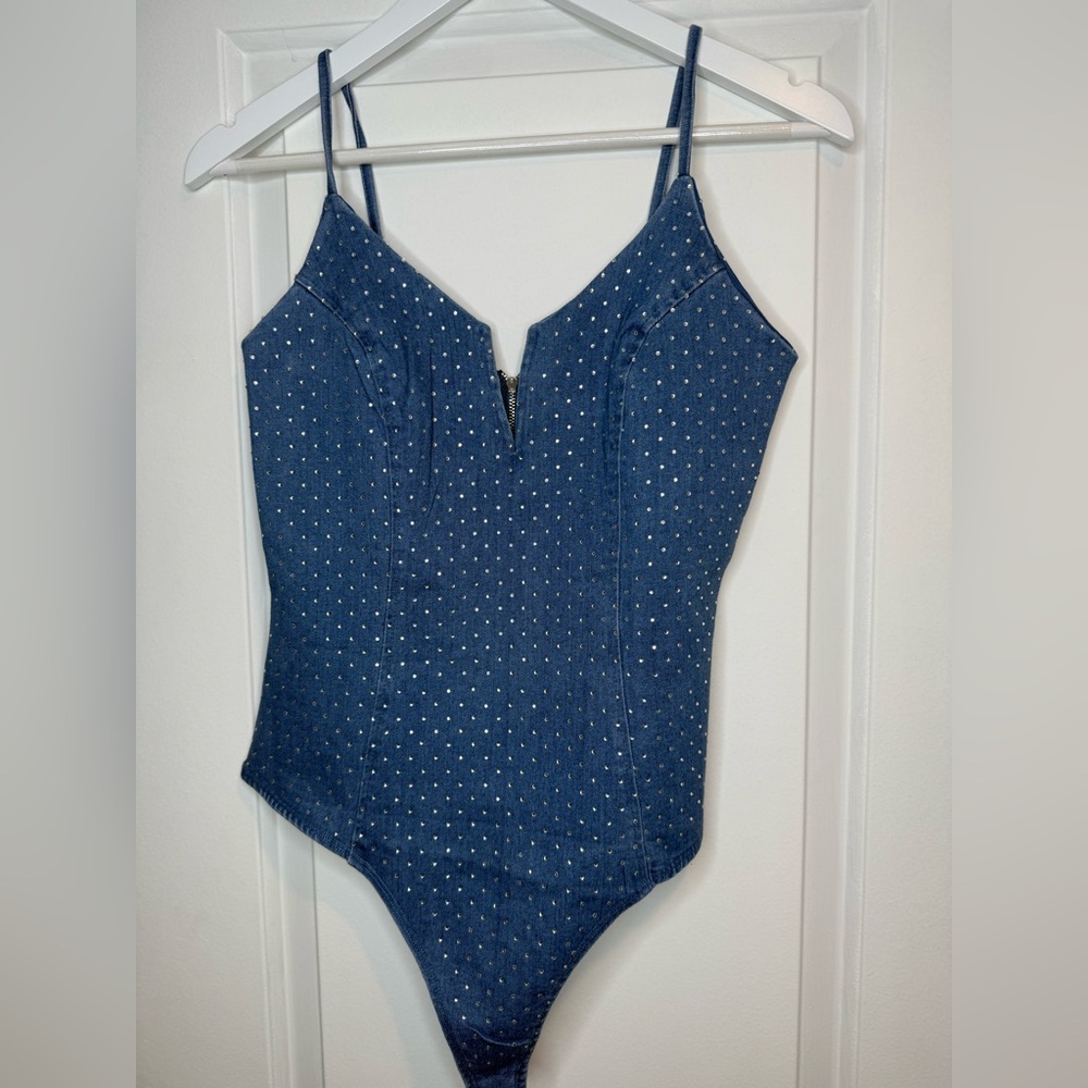 Denim Blue Studded Bodysuit NWT